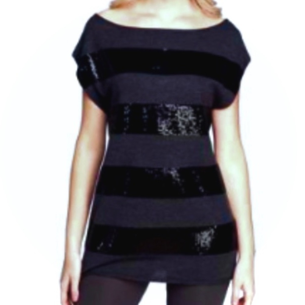 Alice‎ Olivia Sequin Tunic Sweater Top Blue Black Sleeveless Holiday Party XS